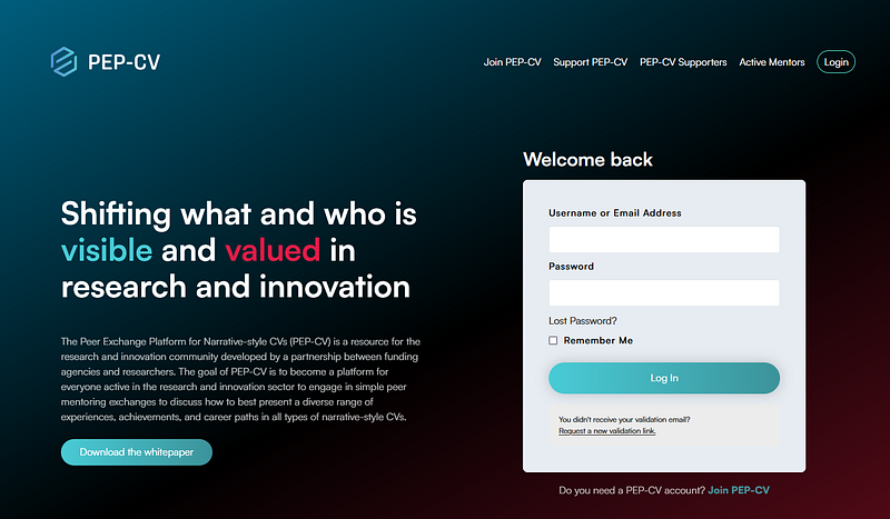 Image description: Screenshot of Pep-CV website