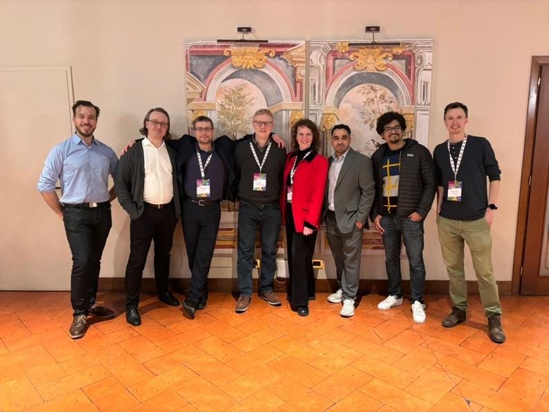 The last (wo)men standing after the Networking Evening. From left: Eugenio Otal, Christian Weber, Sebastian Dahle, Brian Cahill, Sabina Cveček, Ashish Avasthi, Pritam Bose, and James Jennings. Photo: S. Cveček.