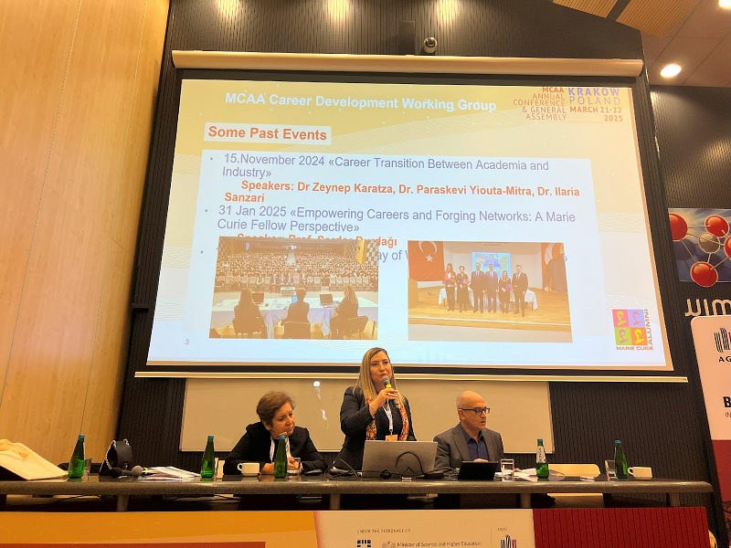 Sureyya Akyuz presenting past initiatives of the MCAA Career Development WG at the 2025 MCAA Annual Conference in Krakow. Photo: Polat Goktas