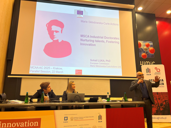 Sohail Saad Luka of the European Commission presenting “MSCA Industrial Doctorates: Nurturing Talents, Fostering Innovation.” Photo: Polat Goktas