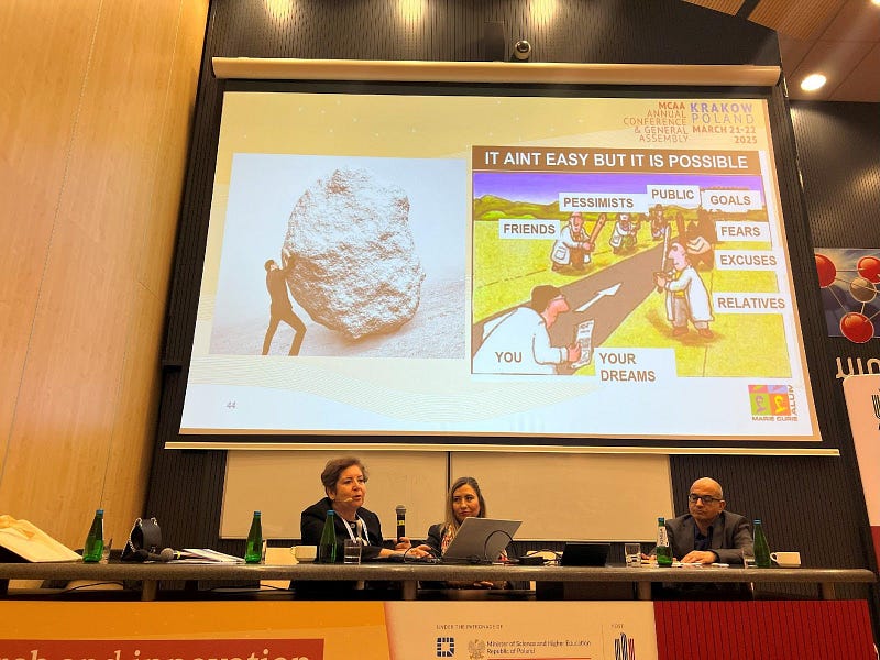 A dual image symbolizing the challenges researchers face, echoing the session’s message: “It ain’t easy, but it is possible.” Photo: Polat Goktas
