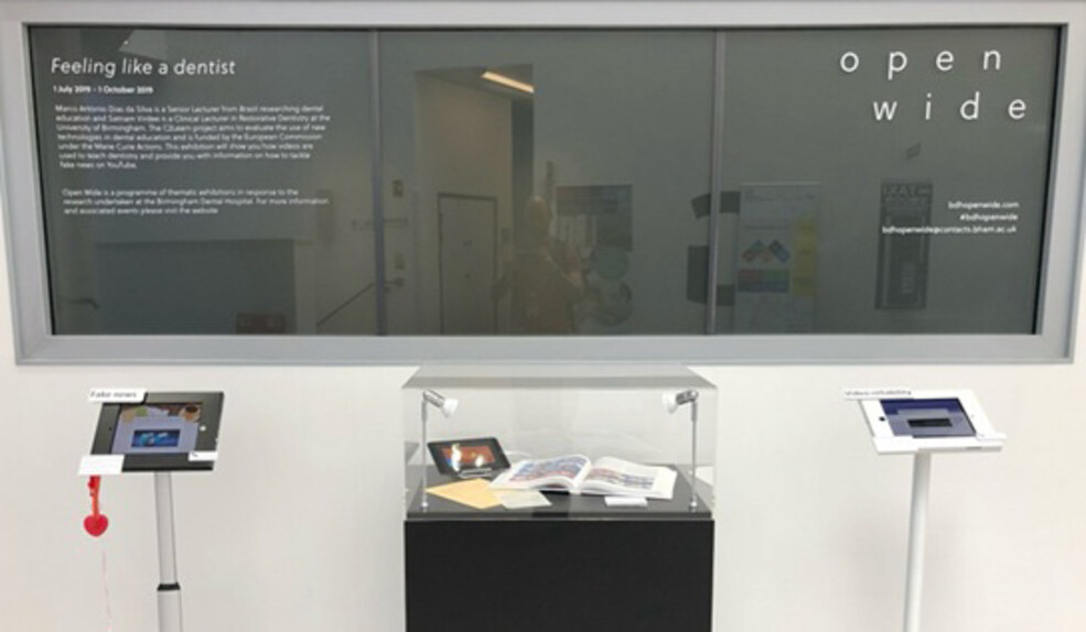The Interactive Exhibition - The final setup in the University of Birmingham Dental Hospital lobby, uniting physical and digital interactive stations. [Dias da Silva, Virdee, Grant, Walmsley] (CC BY 4.0).