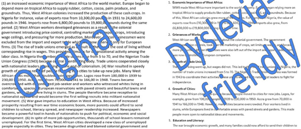 Comparison between the original text from the West African Senior School Certificate Examination history textbook and ChatGPT’s dyslexia-friendly version