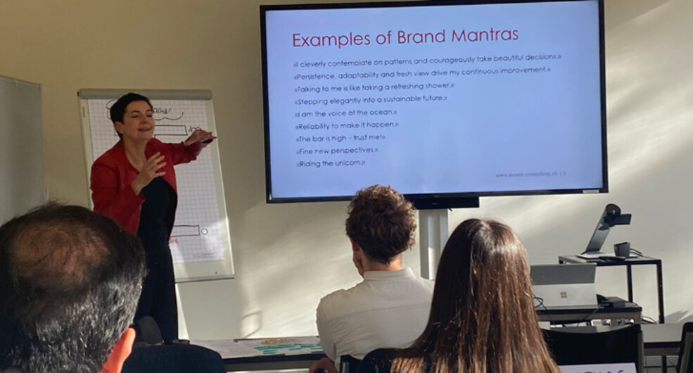 Petra Wüst explaining how to develop a personal mantra with examples