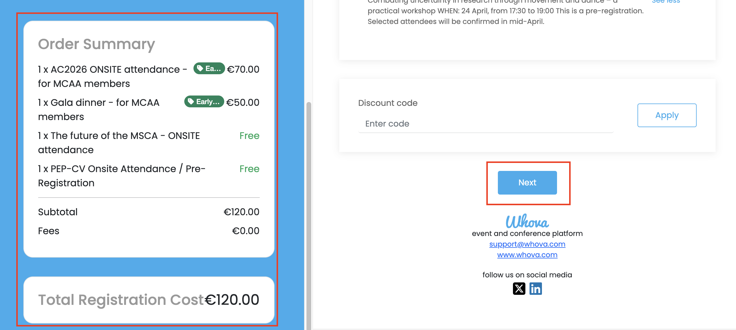 Preview of the order summary on Whova