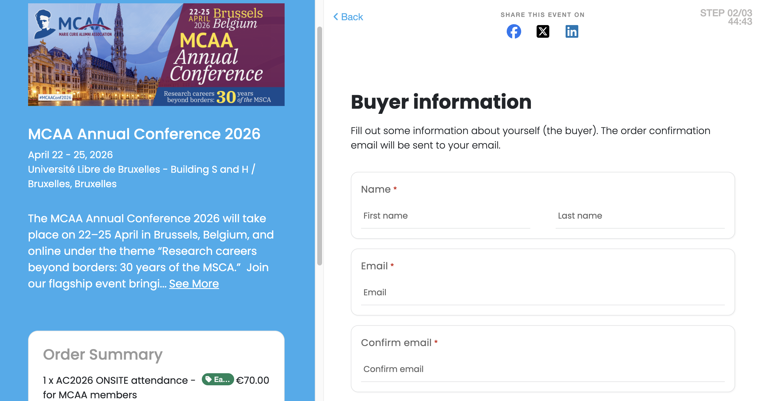 The buyer information page on Whova