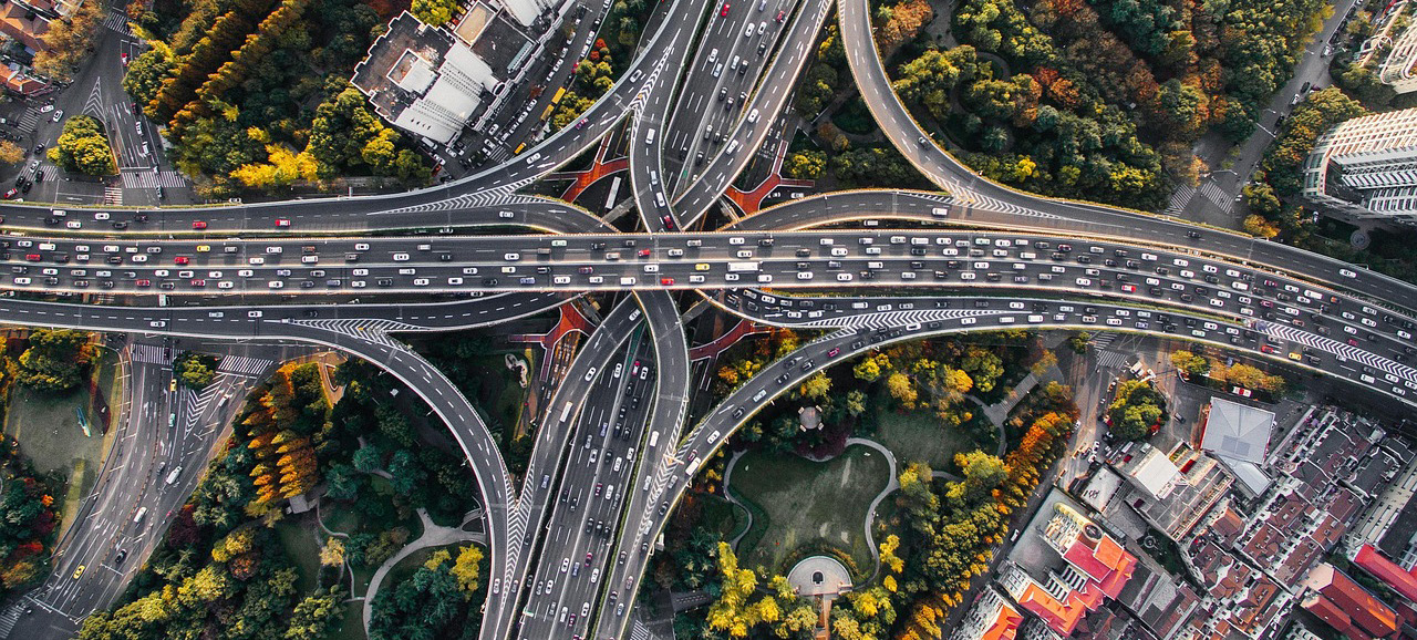 Highway intersection signifying the different career paths people can choose or end up on during their lives.