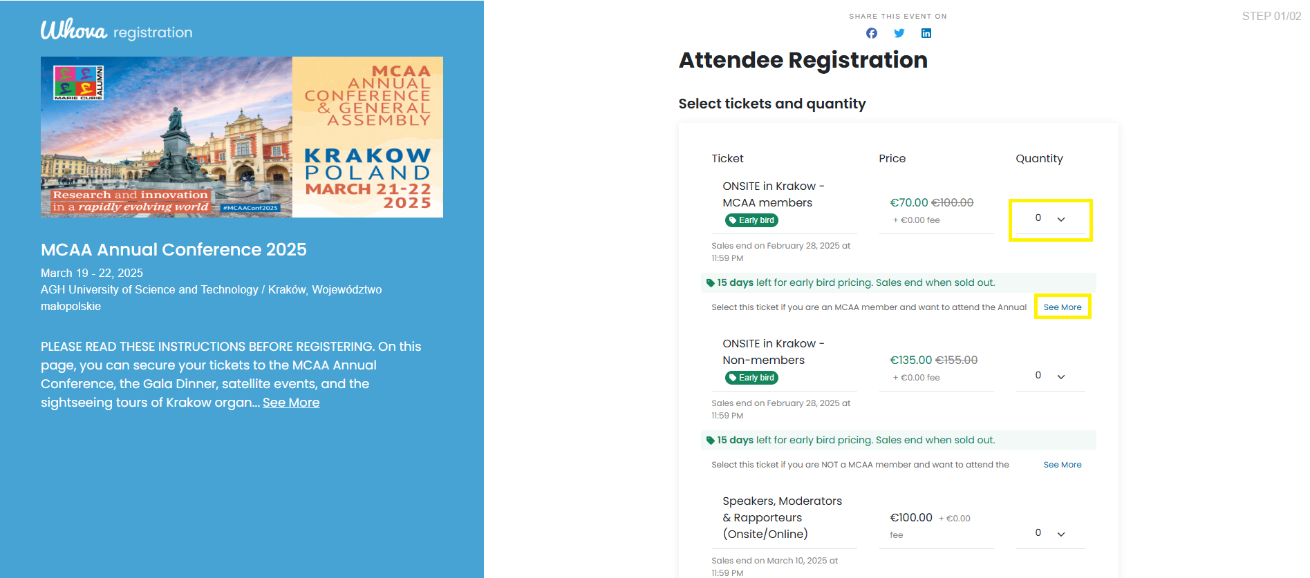 Screen capture of the Annual Conference registration page on the Whova platform