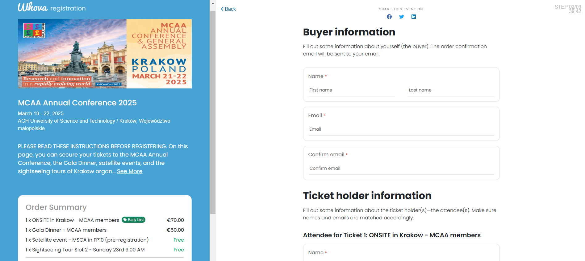 Screen capture of the buyer information page