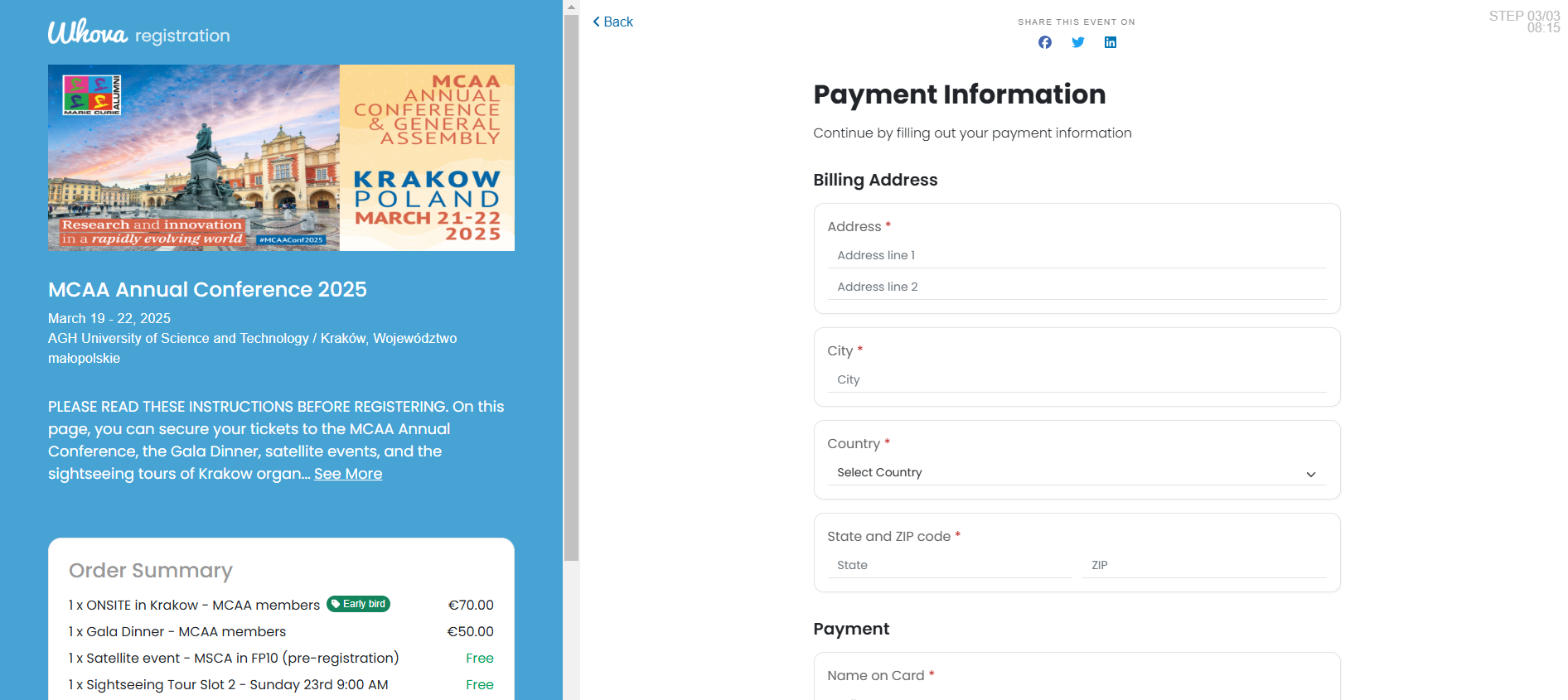 Screen capture of the payment details section