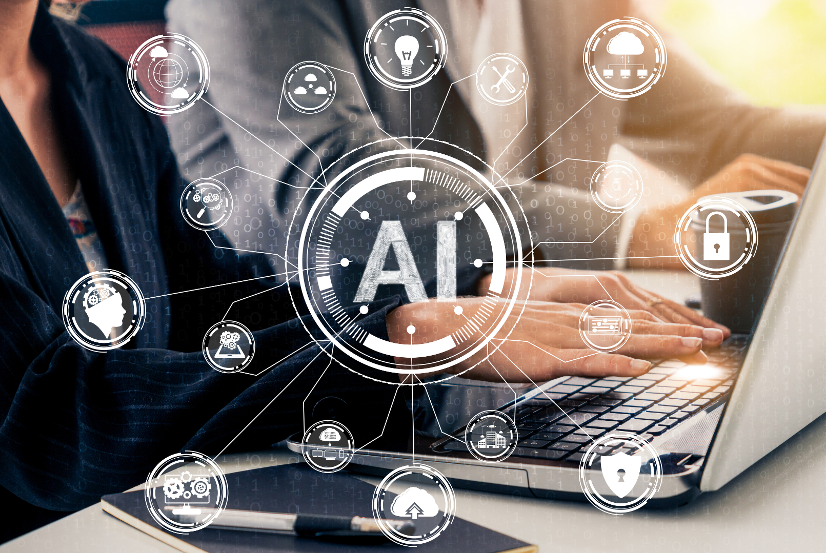 Blue Planet Studio, AI Learning and Artificial Intelligence Concept – Icon Graphic Interface showing computer
