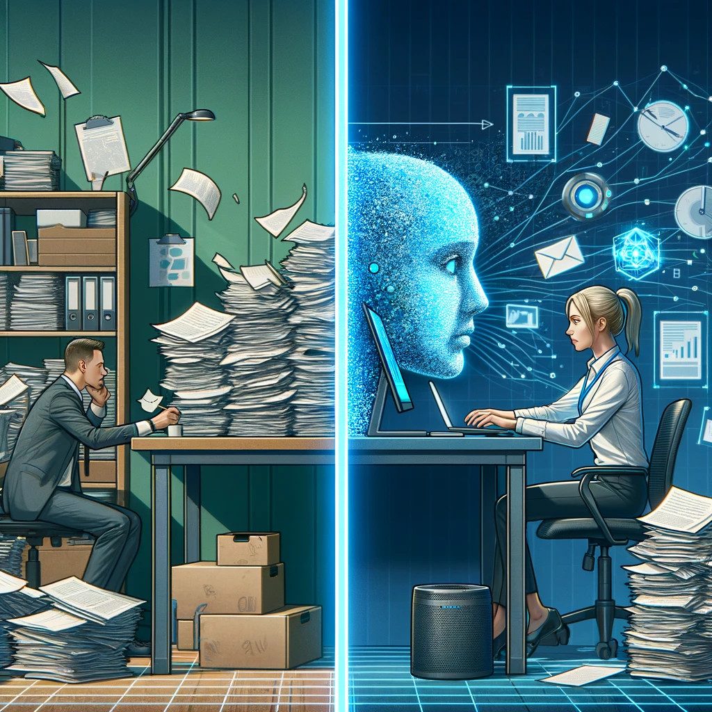 A professional and engaging presentation slide image illustrating the impact of AI on our way to work