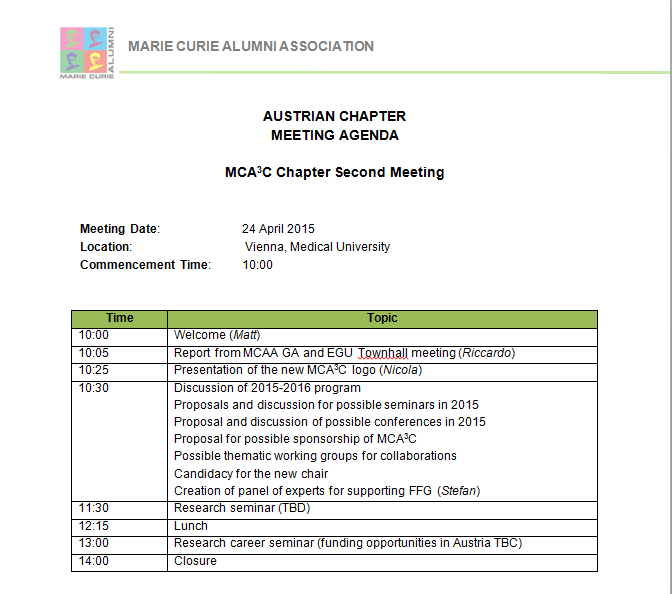 Austrian Chapter Second Meeting Agenda