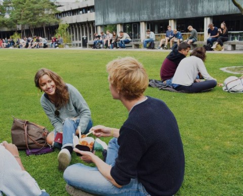 International students at Technical University of Denmark (DTU) Campus.