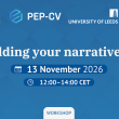 Event banner for “Building your narrative CV,” taking place online on 13 November 2026, at 12:00 CEST. 