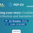 Event banner for “Owning your story: Confidence, contribution and narrative CVs,” taking place online on 16 October 2026, at 12:00 CEST.