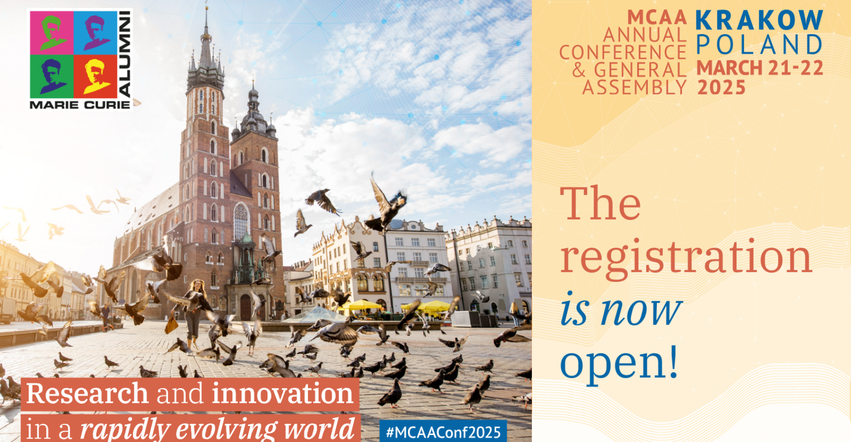 A banner stating "The registration is now open!", promoting the MCAA Annual Conference and General Assembly