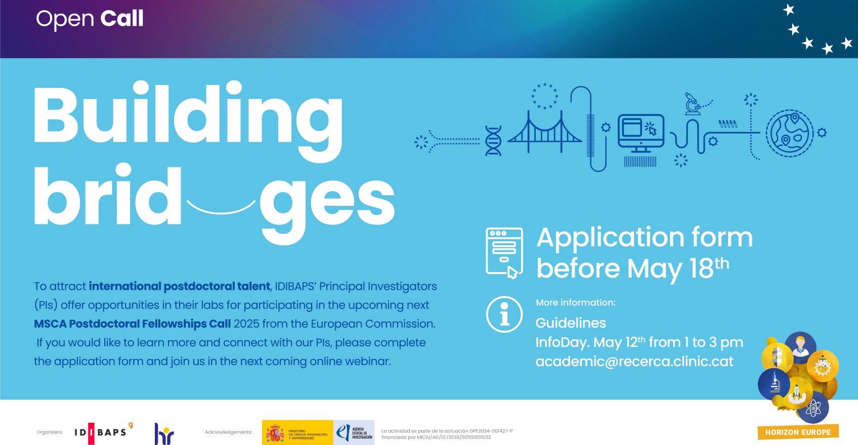 IDIBAPS initiative to match motivated postdoctoral candidates with IDIBAPS PIs for the next MSCA Postdoctoral Fellowships Call 2025