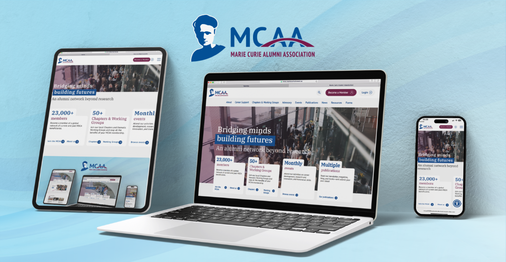 Image showcasing the new MCAA website on a tablet, laptop, and smart phone